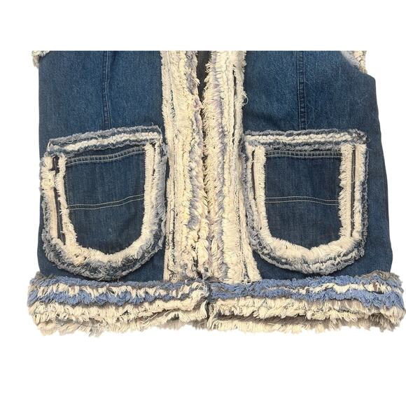 Women's Denim Handmade Vintage Fringed Western Boho Hippie Vest Pockets - Picture 4 of 9